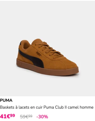 Baskets à lacets en cuir Puma Club II camel homme