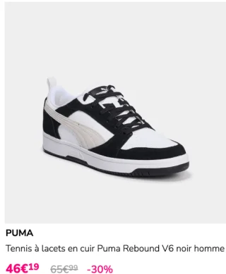 Tennis à lacets en cuir Puma Rebound V6 noir homme