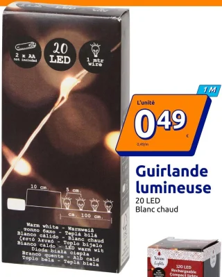 Guirlande lumineuse 20 LED Blanc chaud 1 m