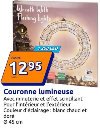 Couronne lumineuse avec minuterie et effet scintillant 1 200 LED Ø 45 cm