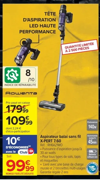 Rowenta Aspirateur balai sans fil X-PERT 7.60