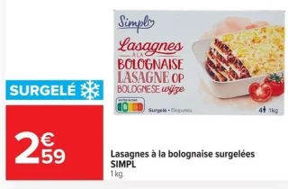 Lasagnes à la bolognaise surgelées SIMPL
