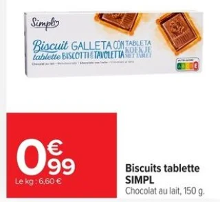 Biscuits tablette Chocolat au lait SIMPL