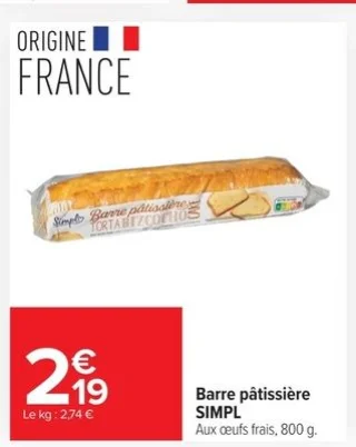 Barre pâtissière Aux œufs frais SIMPL