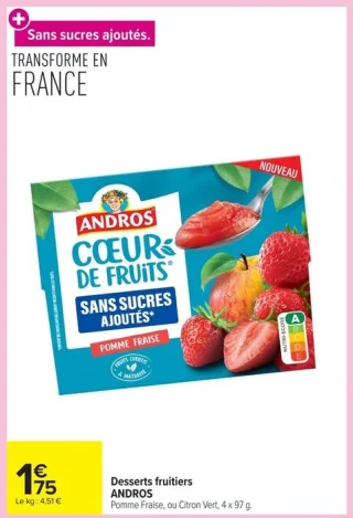 Desserts fruitiers ANDROS Cœur de Fruits Pomme Fraise