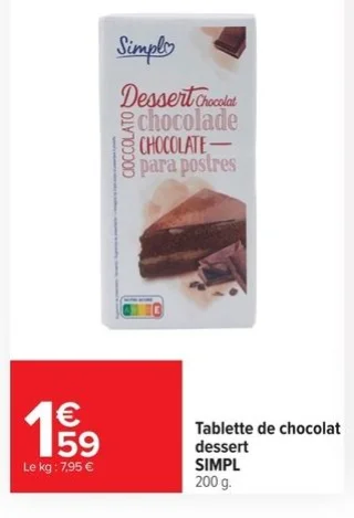 Tablette de chocolat dessert SIMPL