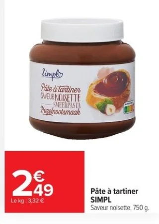 Pâte à tartiner Saveur noisette SIMPL