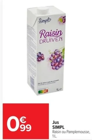 Jus SIMPL Raisin ou Pamplemousse