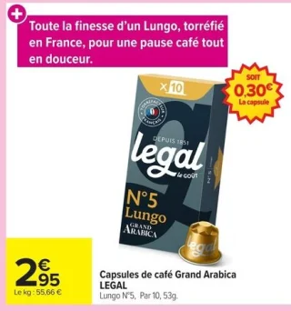 Capsules de café Grand Arabica Lungo N°5 LEGAL