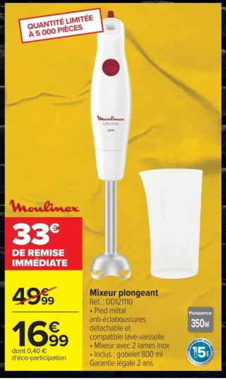 Mixeur plongeant Moulinex turbomix DD121110