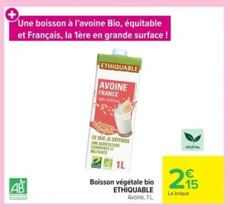 Boisson végétale bio Avoine ETHIQUABLE