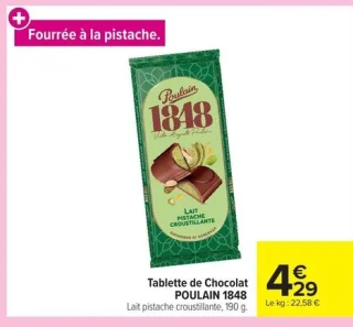 Tablette de Chocolat POULAIN 1848 Lait pistache croustillante