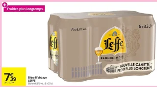 Bière D'abbaye LEFFE Blonde 6,6% vol., 6 x 33 cl.
