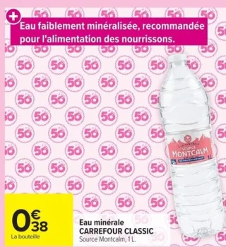 Eau minérale CARREFOUR CLASSIC Source Montcalm, 1 L.
