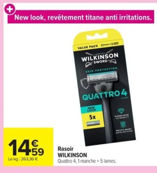 Rasoir WILKINSON Quattro 4, 1 manche + 5 lames
