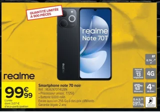 Smartphone note 70 noir realme
