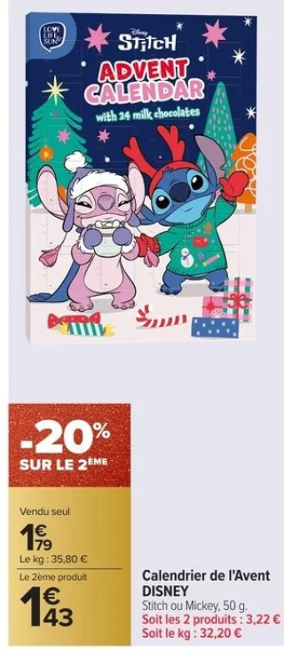 Calendrier de l'Avent DISNEY Stitch ou Mickey