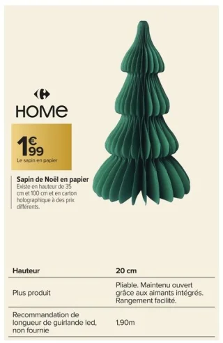 Sapin de Noël en papier Carrefour Home
