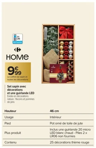 Set sapin avec décorations et une guirlande LED Carrefour Home