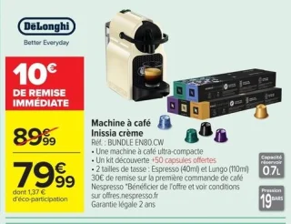 DeLonghi Machine à café Inissia crème BUNDLE EN80.CW