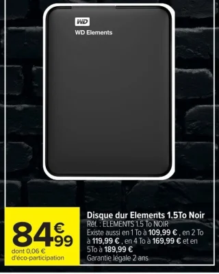 Disque dur externe 1.5 To WD Elements Noir