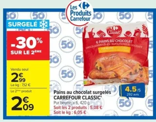Pains au chocolat surgelés CARREFOUR CLASSIC' Pur beurre, 420 g