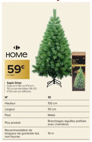 Sapin Orion Carrefour HOME 150 cm