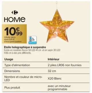 Etoile holographique à suspendre Carrefour HOME