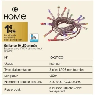 Guirlande 20 LED animée Carrefour Home