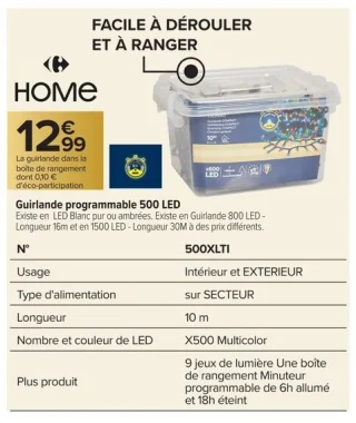 Guirlande programmable 500 LED Carrefour Home