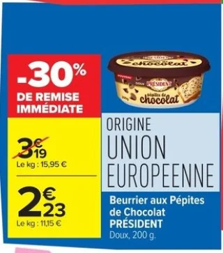 Beurrier aux Pépites de Chocolat PRÉSIDENT Doux