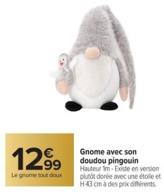 Gnome avec son doudou pingouin