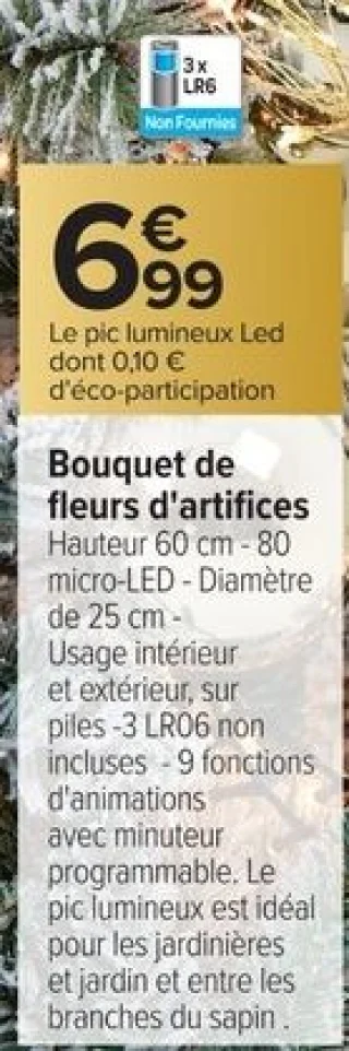 Bouquet de fleurs d'artifices pic lumineux Led Carrefour Home