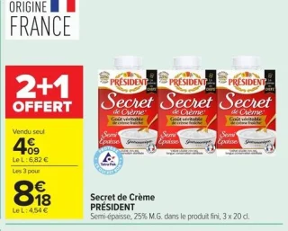 Secret de Crème PRÉSIDENT Semi-épaisse, 25% M.G.