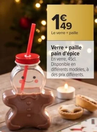 Verre + paille pain d'épice Carrefour Home