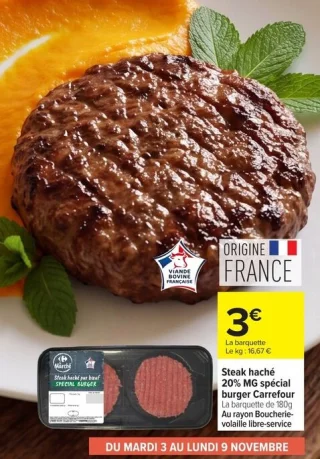 Steak haché 20% MG spécial burger Carrefour