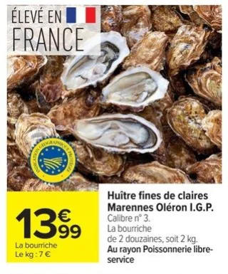 Huître fines de claires Marennes Oléron I.G.P.