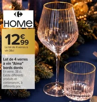 Lot de 4 verres à vin "Alma" bords dorés HOME