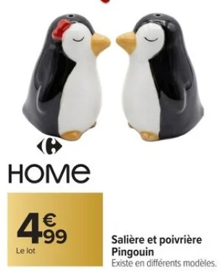 Salière et poivrière Pingouin Carrefour HOME