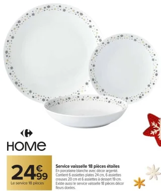Service vaisselle 18 pièces étoiles Carrefour HOME