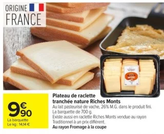 Plateau de raclette tranchée nature Riches Monts
