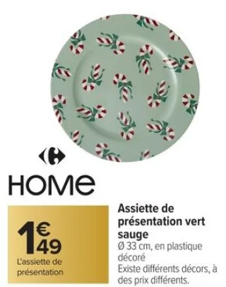 Assiette de présentation vert sauge Carrefour HOME