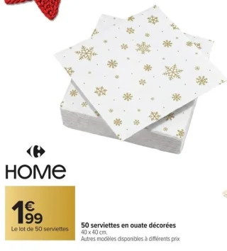 50 serviettes en ouate décorées Carrefour HOME