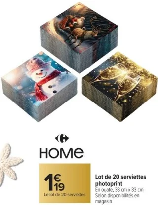 Lot de 20 serviettes photoprint Carrefour HOME