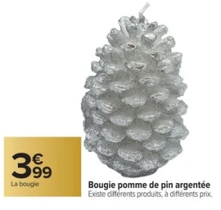 Bougie pomme de pin argentée