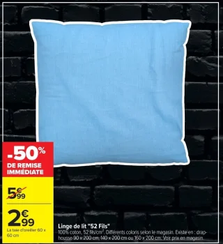 Linge de lit "52 Fils" Taie d'oreiller 60 x 60 cm