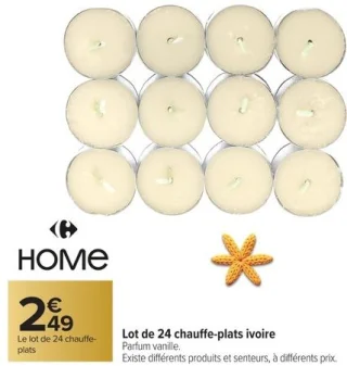 Lot de 24 chauffe-plats ivoire Parfum vanille Carrefour HOME