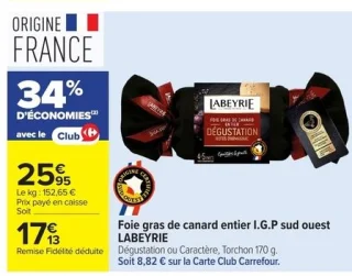 Foie gras de canard entier I.G.P sud ouest Labeyrie