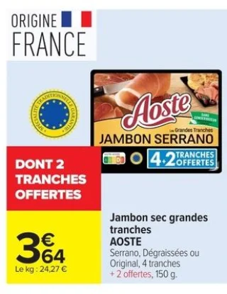 Jambon sec grandes tranches AOSTE