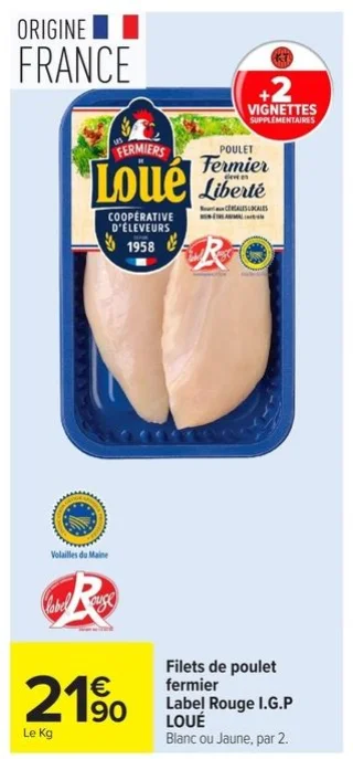 Filets de poulet fermier Label Rouge I.G.P LOUÉ